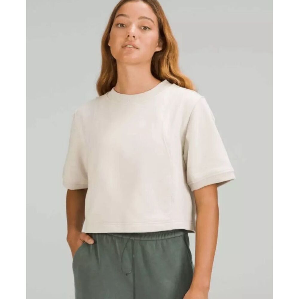 Lululemon Womens‎ Ribbed Crew Neck Short Sleeve Athletic Top Stone Size 8